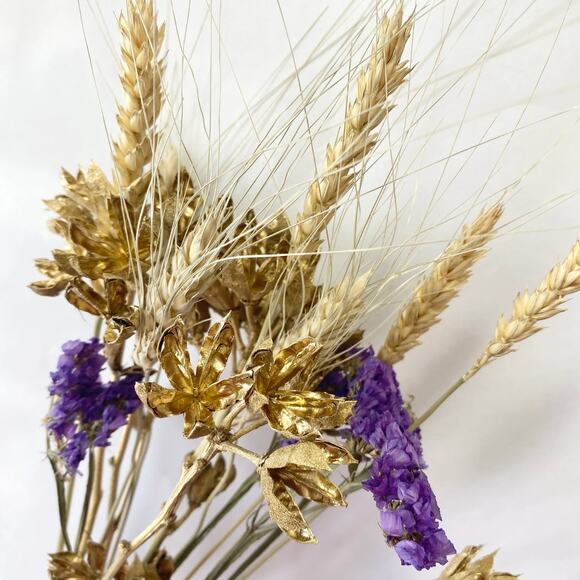 Purple and Gold mixed dried flower arrangement bouquet - Picture 8 of 9